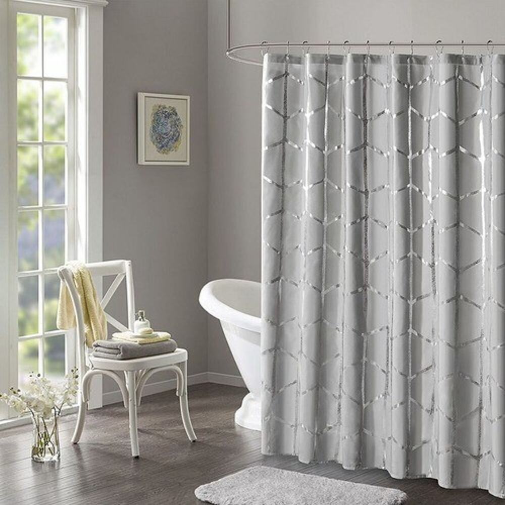 Intelligent Design 72x72 Arielle Gray Metallic Printed Microfiber Shower Curtain